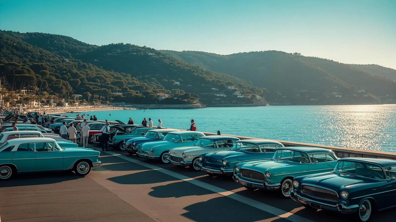Classic muscle car at golden hour car show